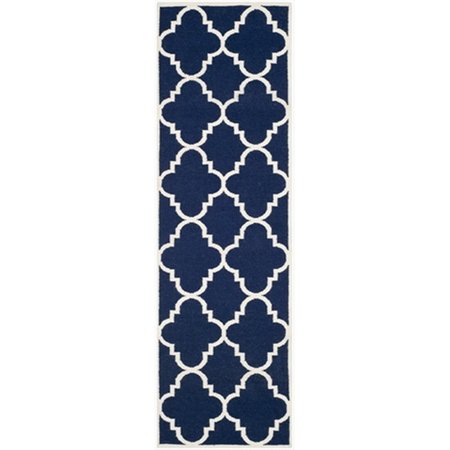 SAFAVIEH 2 ft. - 6 in. x 6 ft. Runner- Contemporary Dhurries Navy And Ivory Flatweave Rug DHU633D-26